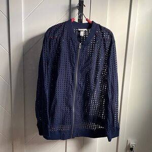 Ava & Viv Navy Perforated Bomber Jacket